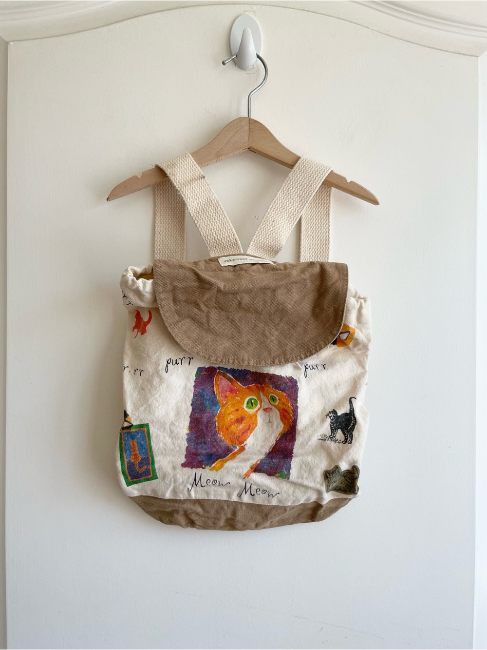 90s Kids Cat Backpack Relevant Products Vintage Canvas Drawstring Backpack